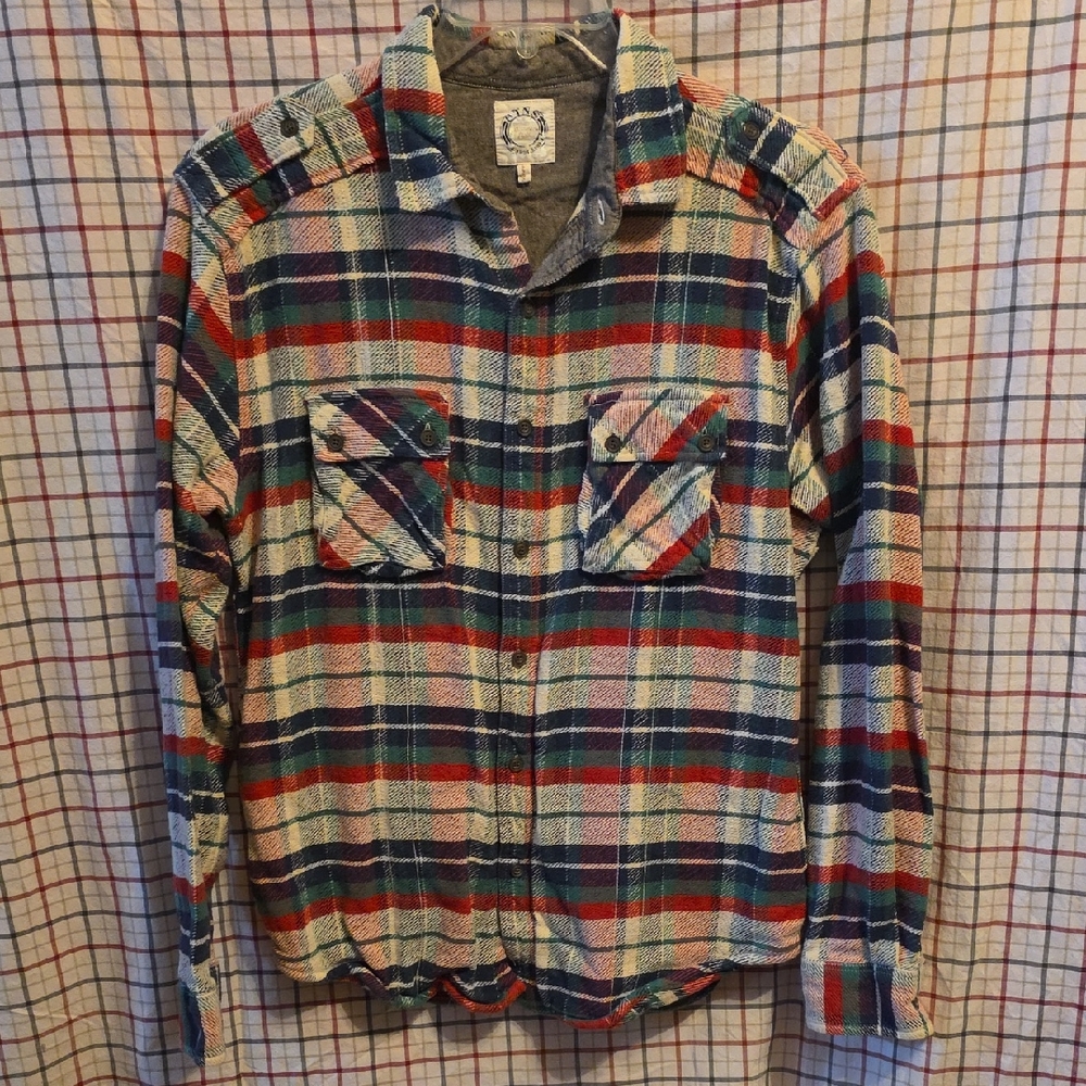 🏝️ Mens' BTNS Shirt Multicolor Plaid Heavy Button-Up L